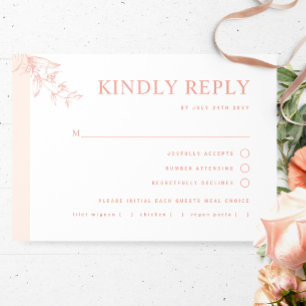 Elegante Pfirsichhochzeit mit/ohne Mahlzeit RSVP Karte