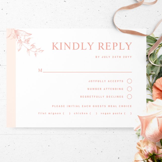 Elegante Pfirsichhochzeit mit/ohne Mahlzeit RSVP Karte (Von Creator hochgeladen)