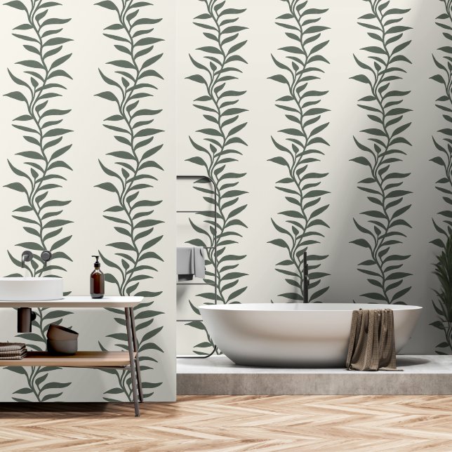 Elegante Pflanzen in Flow XL 1 dunkle grüne Silhou Tapete (Badezimmer)