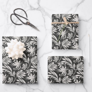 Elegante Pflanzen Kräuter Muster Floral Schwarz We Geschenkpapier Set