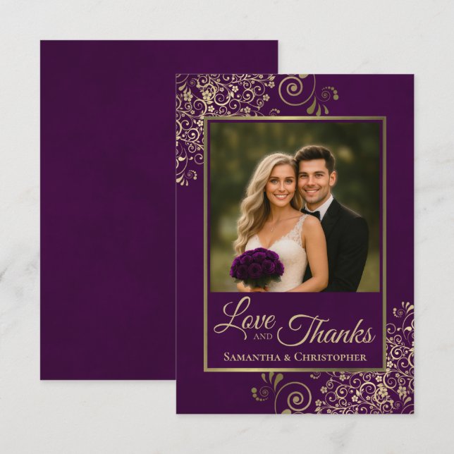 Elegante Pflaume Lila & Gold Liebe & Danke Hochzei (Vorne/Hinten)