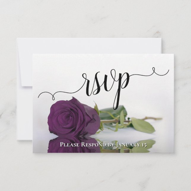Elegante Pflaume Lila reflektierende Rose Chic Wed RSVP Karte (Vorderseite)