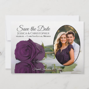 Elegante Pflaume Lila Rose mit ovalem Foto Hochzei Save The Date
