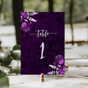 Elegante Pflaume Lila Silber Blumen Hochzeit Tischnummer