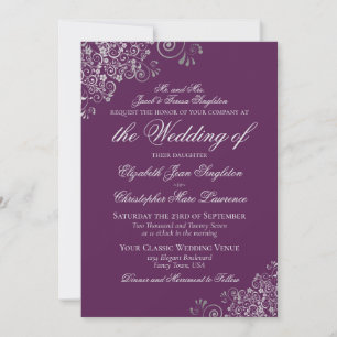 Elegante Pflaume Lila & Silber feierliche Hochzeit Einladung