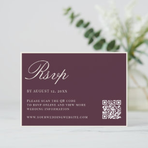 Elegante Pflaume Old Money Hochzeits-QR-Code RSVP Karte