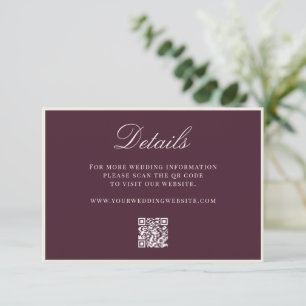 Elegante Pflaume Old Money QR-Code-Details Hochzei Begleitkarte