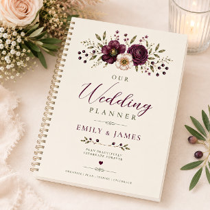 Elegante Pflaume Oliven Botanische Hochzeit Planer