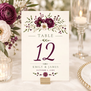 Elegante Pflaume Oliven Botanische Hochzeit Tischnummer