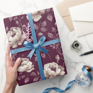 Elegante Pflaume-Rose-Elfenbein-Blumenmuster Geschenkpapier