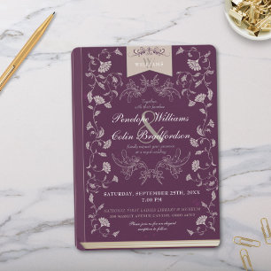 Elegante Pflaume Tan Vintage florale Buchdecke Hoc Einladung