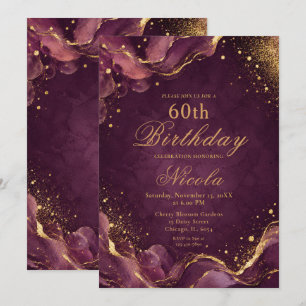 Elegante Pflaume- und Gold-Alkohol-Tinte Einladung