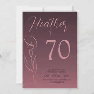 Elegante Pflaumen-Blumen-Einladung zum 70. Geburts Karte