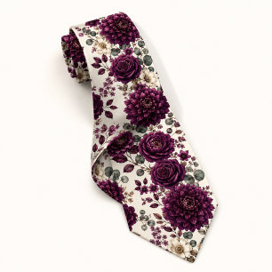 Elegante Pflaumen-Dahlie & Rosen-Blumenmuster Krawatte