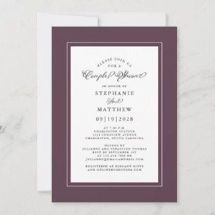 Elegante Pflaumen-Kaligrafie Hochzeit Paare Dusche Einladung