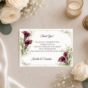 Elegante Pflaumen-Kalla-Lilie Romantische Hochzeit Dankeskarte