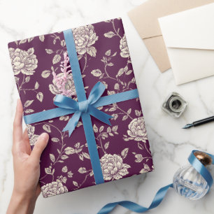 Elegante Pflaumen-Rosen-Elfenbein-Blumenmuster Geschenkpapier