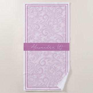 Elegante Pflaumenblüten-Blumendamaske-Monogramm-Na Strandtuch