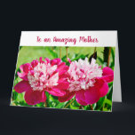 Elegante Phantastische Mütter Kind Liebe Peonies Karte<br><div class="desc">Eine große Grußkarte mit einem wunderschönen Foto von zwei rosa-roten Pfingstern zum Muttertag, Geburtstag oder zu jedem anderen Anlass. Für eine Phantastische Mutter, eine mit fast unendlicher Geduld, Freundlichkeit und Verständnis und mit einem unendlichen Angebot an Mutter-Liebe. Sie können alle Textfelder dieser Karte anpassen, z. B. die Vorderseite zum Lesen...</div>