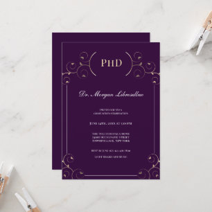 Elegante PhD Grad Gold Lila Graduation Party Einladung
