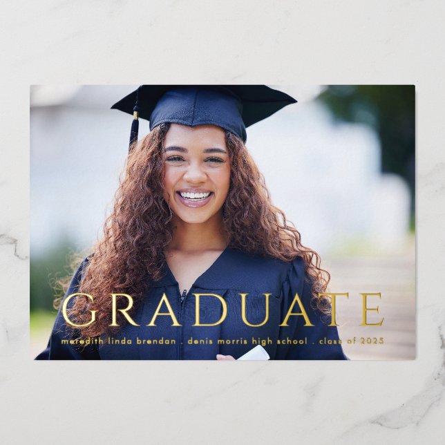 Elégante photo Black Gold Foil Grad Faire-part (Recto)