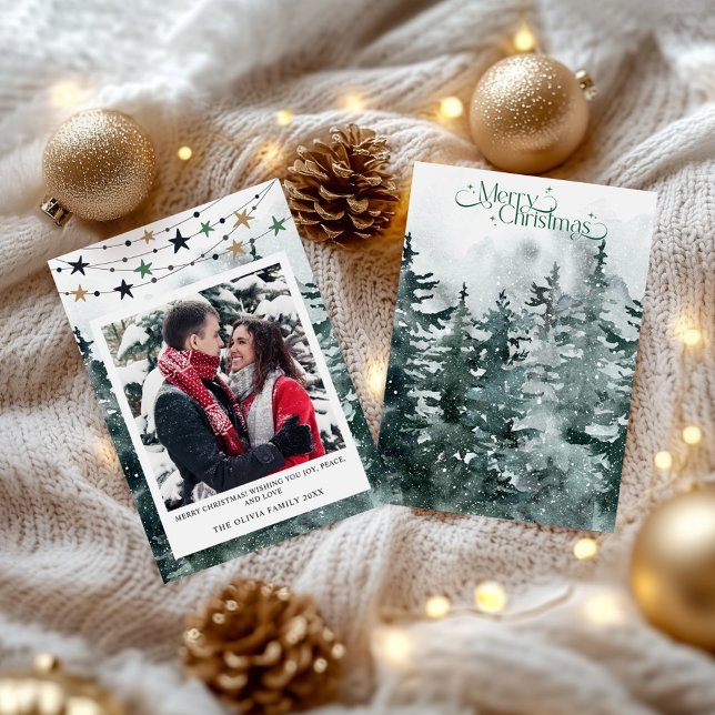 Elégante photo de famille Noël Arbre de Noël Carte (Elegant Family Photo Christmas Tree Holiday Card)