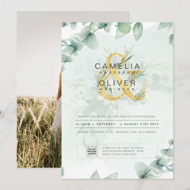 Élégante PHOTO Faire-part de mariage QR CODE (Devant / Derrière)