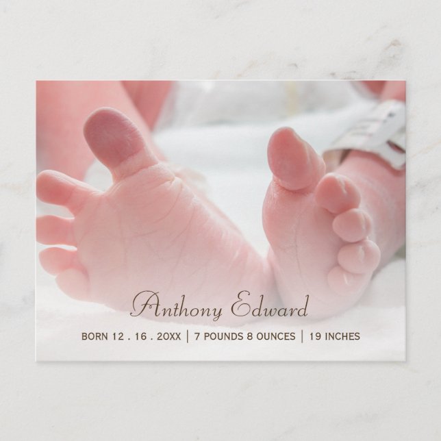 Elégante photo Nouveau-né bébé pieds Faire-part de (Devant)