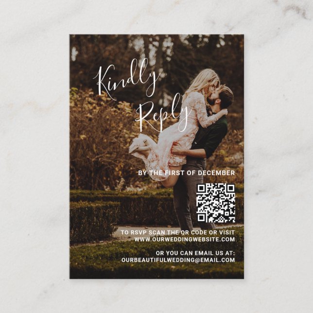 Elégante photo QR Code Mariage Mini carte RSVP (Devant)