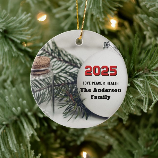 Elegante Pine 2025 Silvesternacht nach Ihren Wünsc Keramik Ornament (Baum)