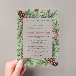 Elegante Pine Berries Corporate Holiday Party Acryleinladungen