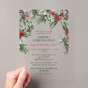 Elegante Pine Berries Corporate Holiday Party Acryleinladungen