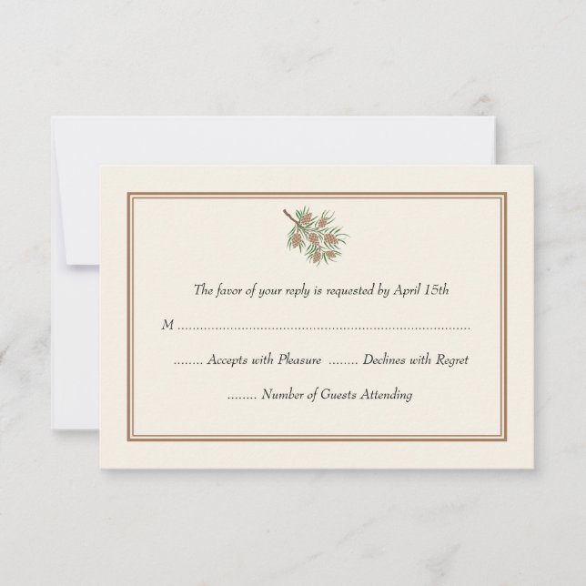 Elegante Pine Cone Wedding RSVP Cards Karte (Vorderseite)