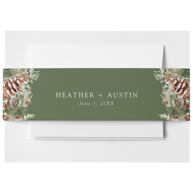Elegante Pine Einladungsbanderole (Elegant Green Pine Evergreen Invitation Belly Band by Painted Paperie
)