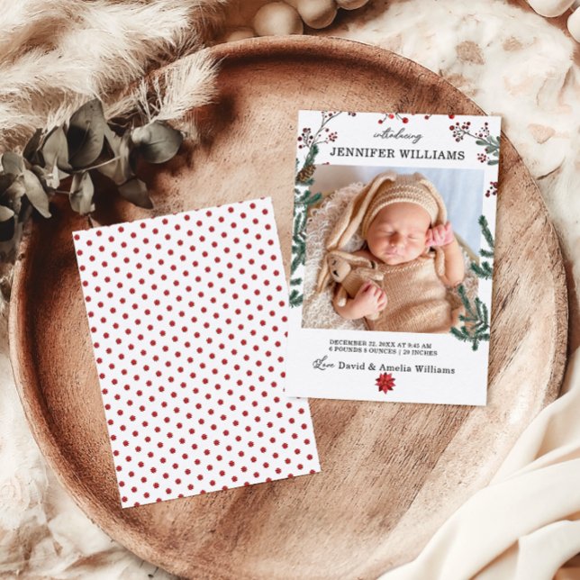 Elegante Pine Frame Baby Geburtskarte Ankündigung (Von Creator hochgeladen)