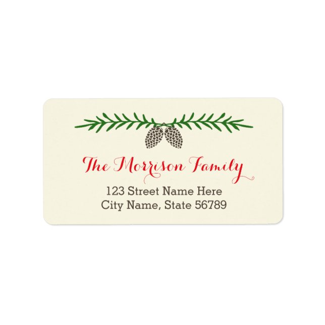 Elegante Pine Holiday Address Labels Adressaufkleber (Vorne)