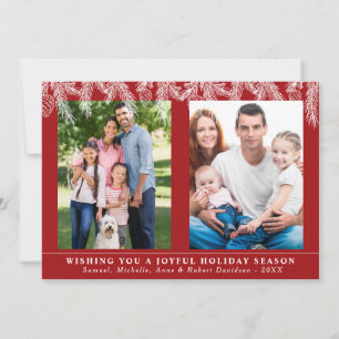 Elegante Pine Snowflakes Familienjung Fotos Weihna Feiertagskarte