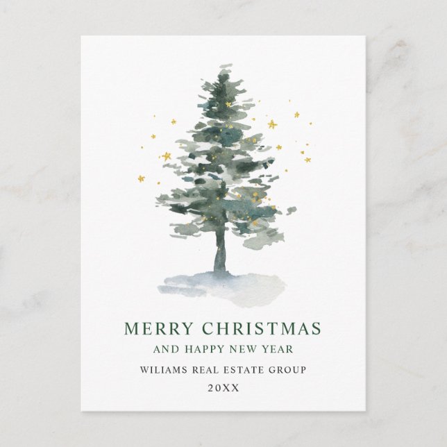 Elegante Pine Tree Weihnachten Corporate Gruß Postkarte (Vorderseite)