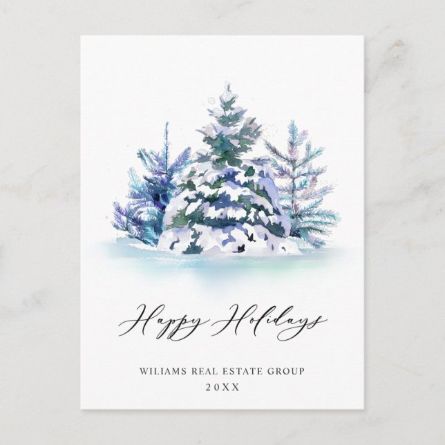 Elegante Pine Tree Weihnachten Corporate Gruß Postkarte (Vorderseite)