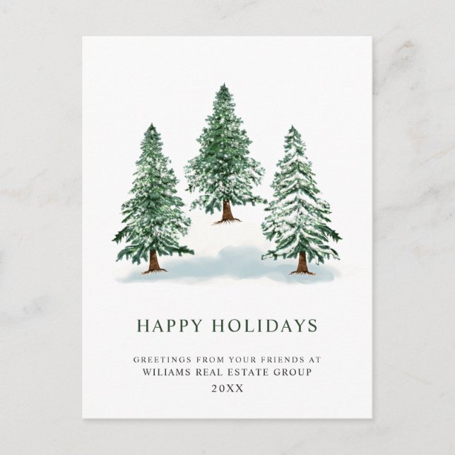 Elegante Pine Tree Weihnachten Corporate Gruß Postkarte (Vorderseite)