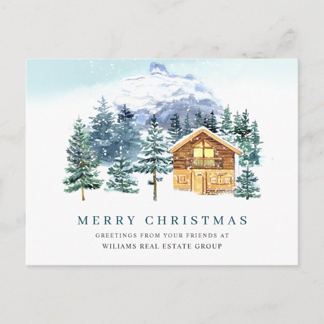 Elegante Pine Tree Weihnachten Corporate Gruß Postkarte (Vorderseite)