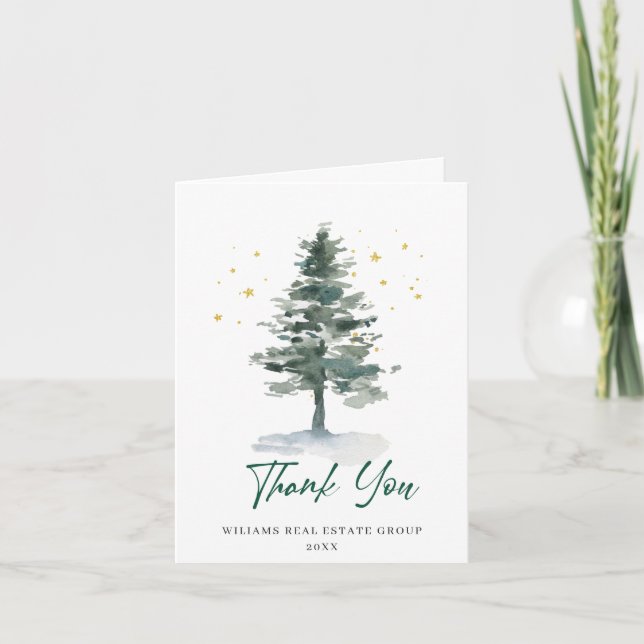 Elegante Pine Tree Weihnachten Corporate Holiday Dankeskarte (Vorderseite)