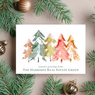 Elegante Pine Trees Watercolor Feiertagskarte