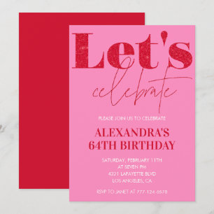 Elegante Pink 64. Geburtstagseinladung Glitter Gla Einladung