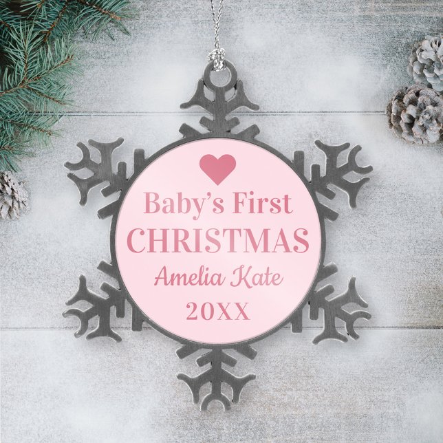 Elegante Pink Baby Girl Schneeflocken Zinn-Ornament (Von Creator hochgeladen)