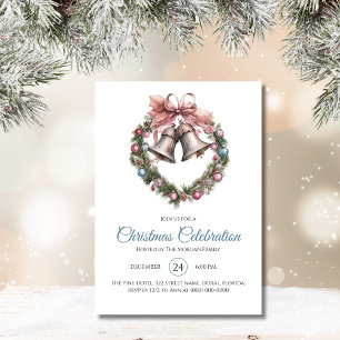 Elegante Pink Bell Wreath Weihnachtsfeier Einladung