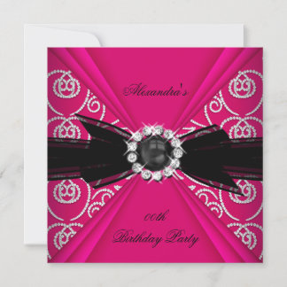 Elegante Pink Black Pearl Bow Geburtstagsparty Einladung
