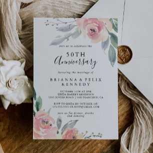 Elegante Pink Blush Floral 50. Hochzeitsjubiläum Einladung