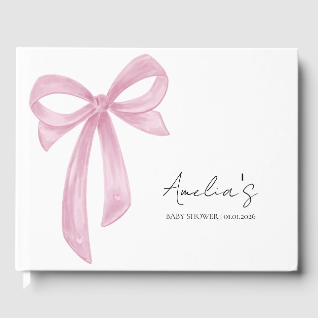 Elegante Pink Bow Baby Dusche Gästebuch (Vorderseite)