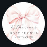 Elegante Pink Bow Baby Dusche Runder Aufkleber<br><div class="desc">Elegante Rosa-Bug-Aufkleber,  perfekt für Babyduschen.</div>